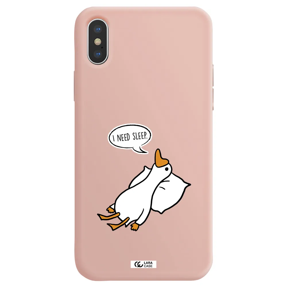 a cartoon of a duck with a pillow Apple iPhone X Silicone pastel pink Case