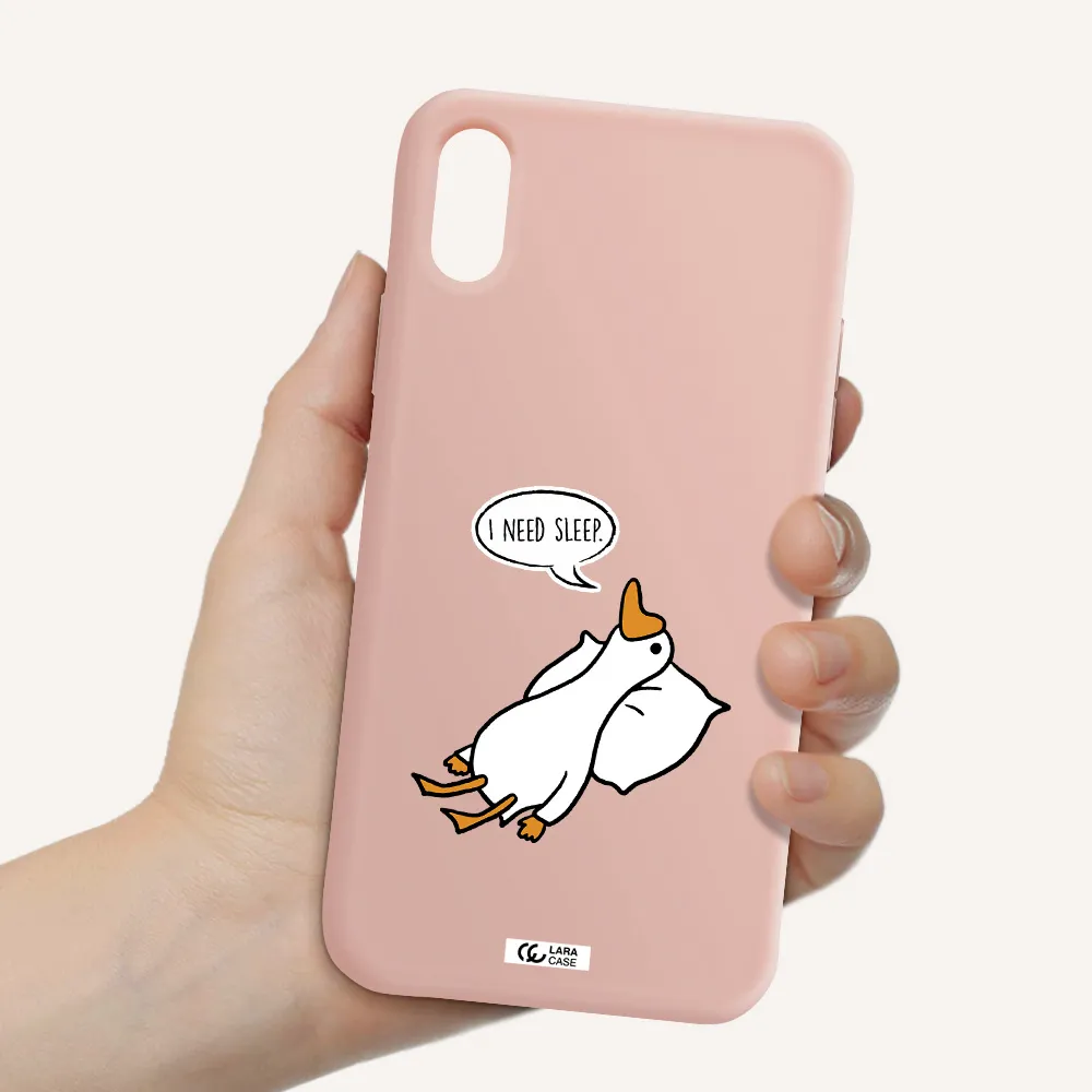a cartoon of a duck with a pillow Apple iPhone X Silicone pastel pink Case