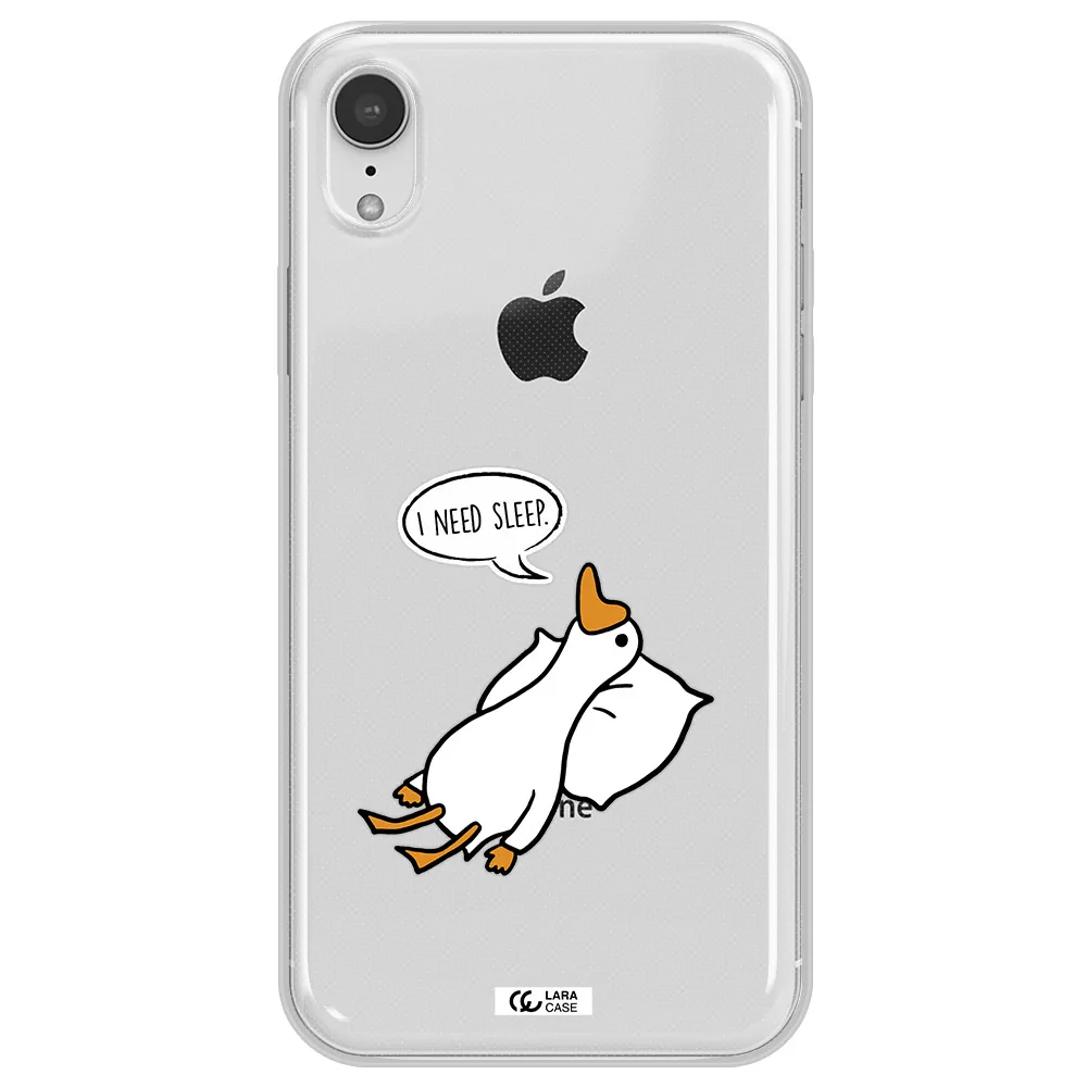 a cartoon of a duck with a pillow Apple iPhone XR Clear TPU Case