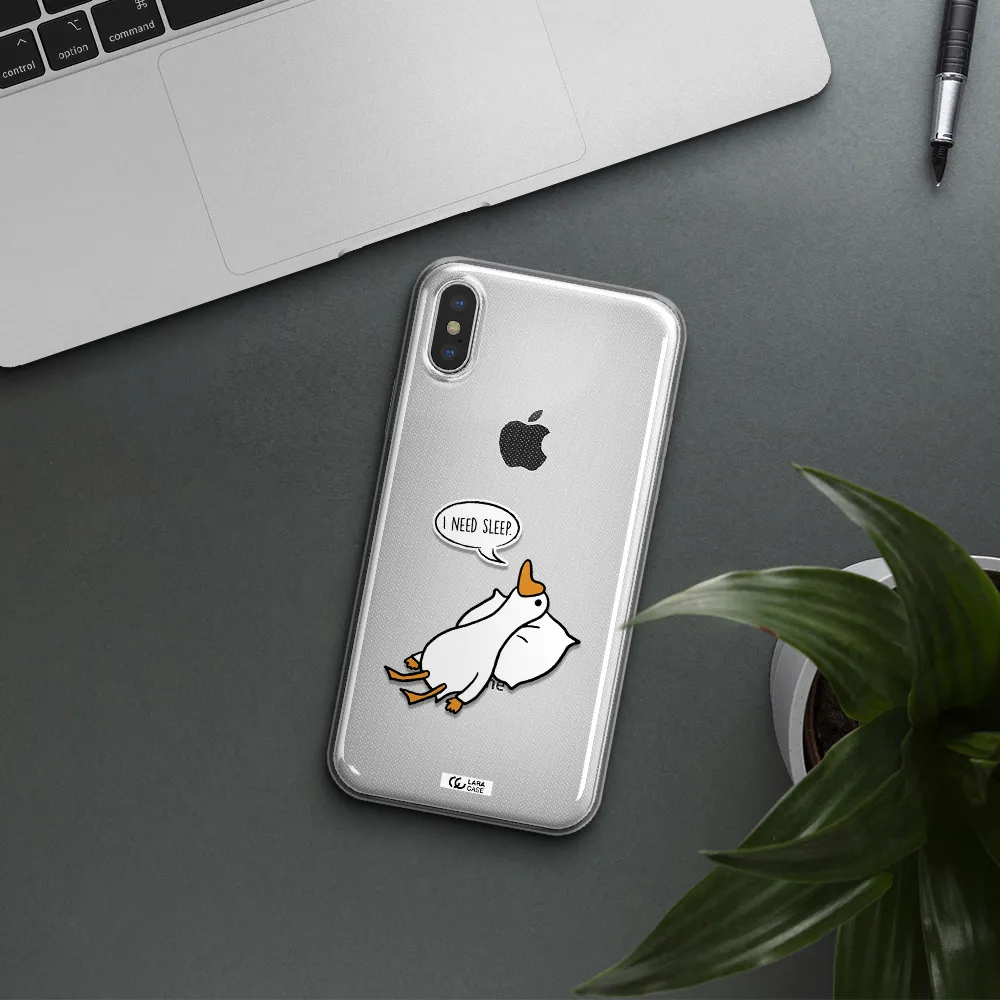 a cartoon of a duck with a pillow Apple iPhone XS Clear TPU Case
