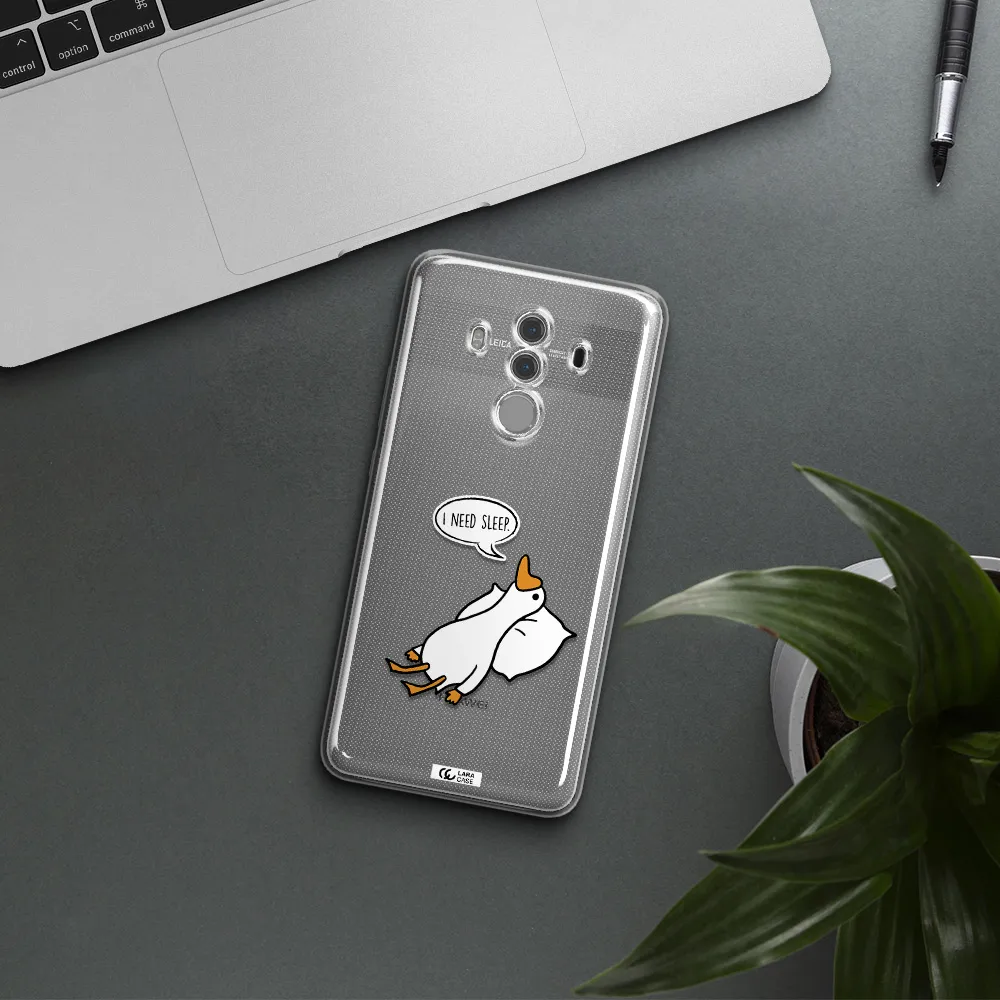 a cartoon of a duck with a pillow Huawei Mate 10 Pro Clear TPU Case