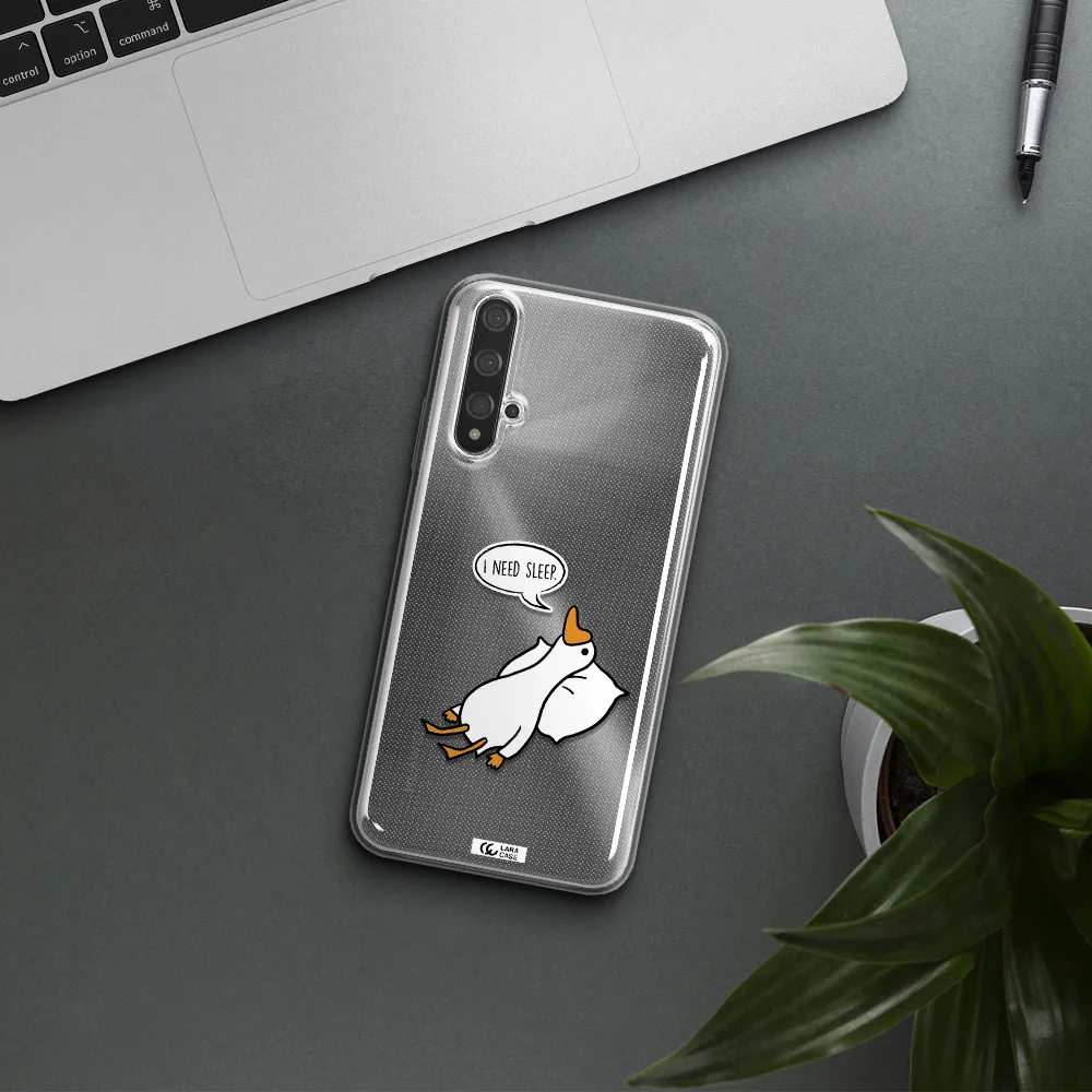 a cartoon of a duck with a pillow Huawei Nova 5t Clear TPU Case