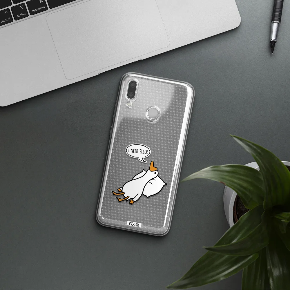 a cartoon of a duck with a pillow Huawei P Smart 2019 Clear TPU Case