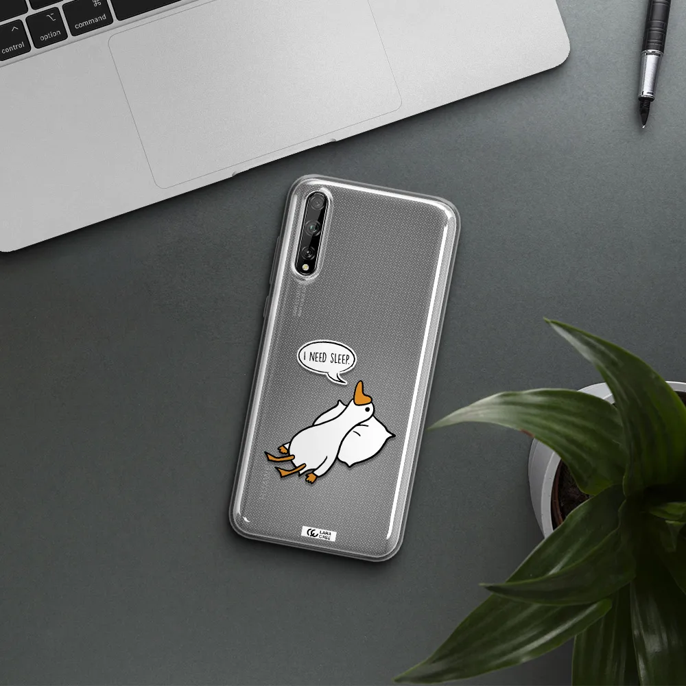 a cartoon of a duck with a pillow Huawei P Smart S Clear TPU Case