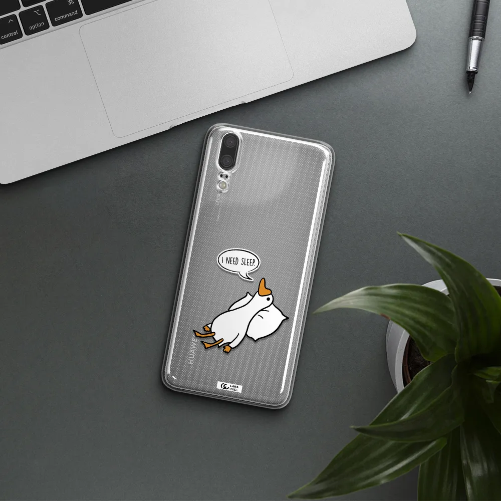 a cartoon of a duck with a pillow Huawei P20 Clear TPU Case