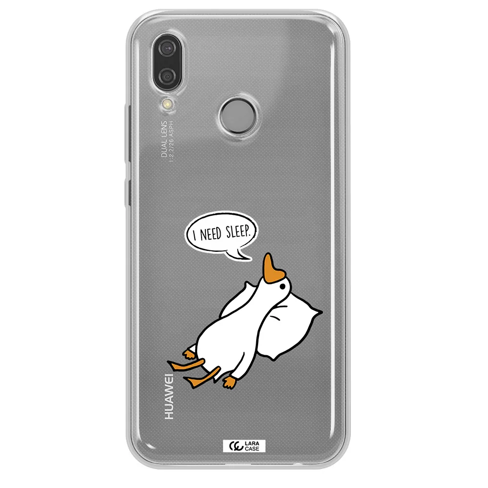 a cartoon of a duck with a pillow Huawei P20 Lite Clear TPU Case