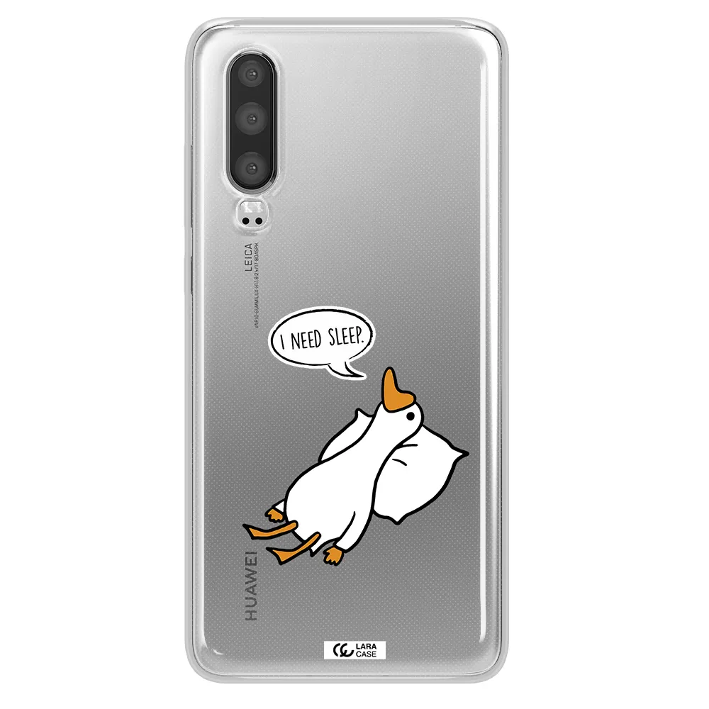 a cartoon of a duck with a pillow Huawei P30 Clear TPU Case