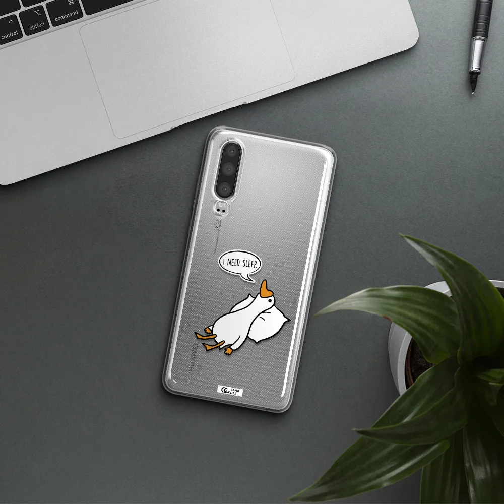 a cartoon of a duck with a pillow Huawei P30 Clear TPU Case