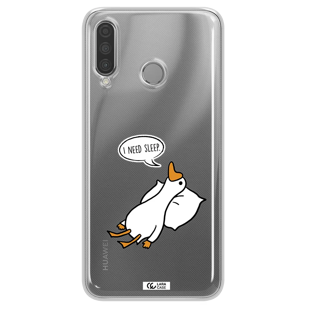 a cartoon of a duck with a pillow Huawei P30 Lite Clear TPU Case