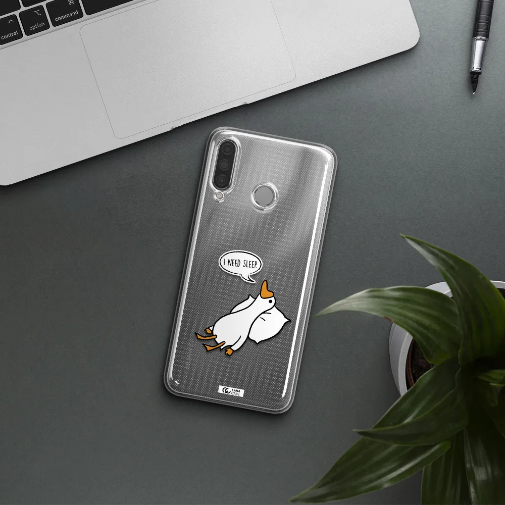 a cartoon of a duck with a pillow Huawei P30 Lite Clear TPU Case
