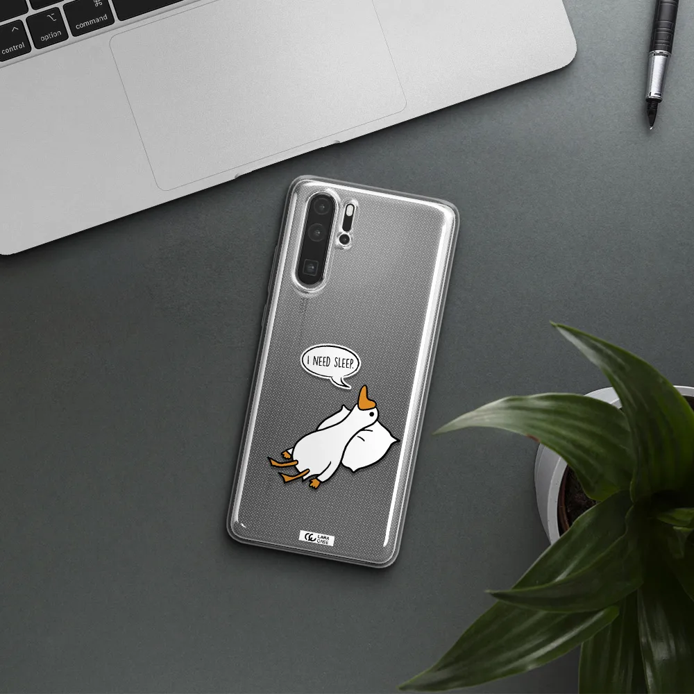 a cartoon of a duck with a pillow Huawei P30 Pro Clear TPU Case