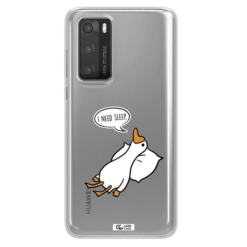 a cartoon of a duck with a pillow Huawei P40 Clear TPU Case