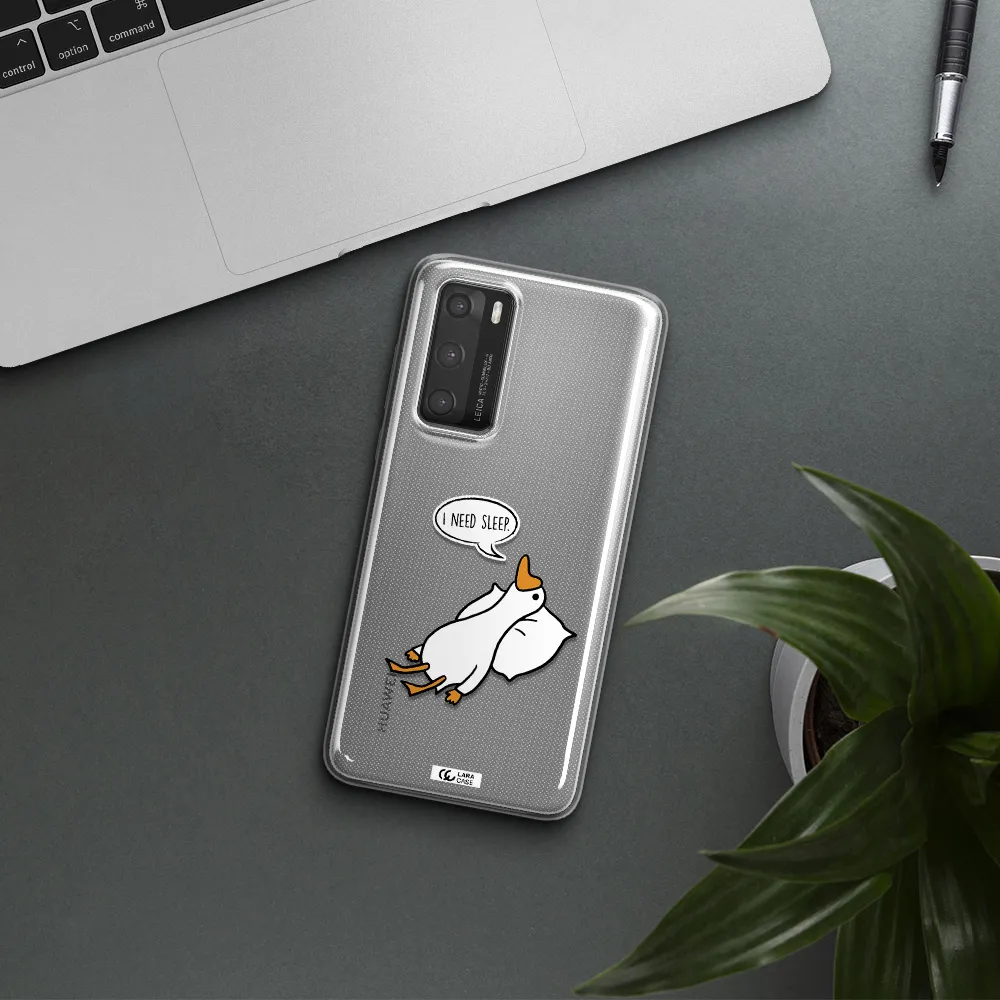 a cartoon of a duck with a pillow Huawei P40 Clear TPU Case