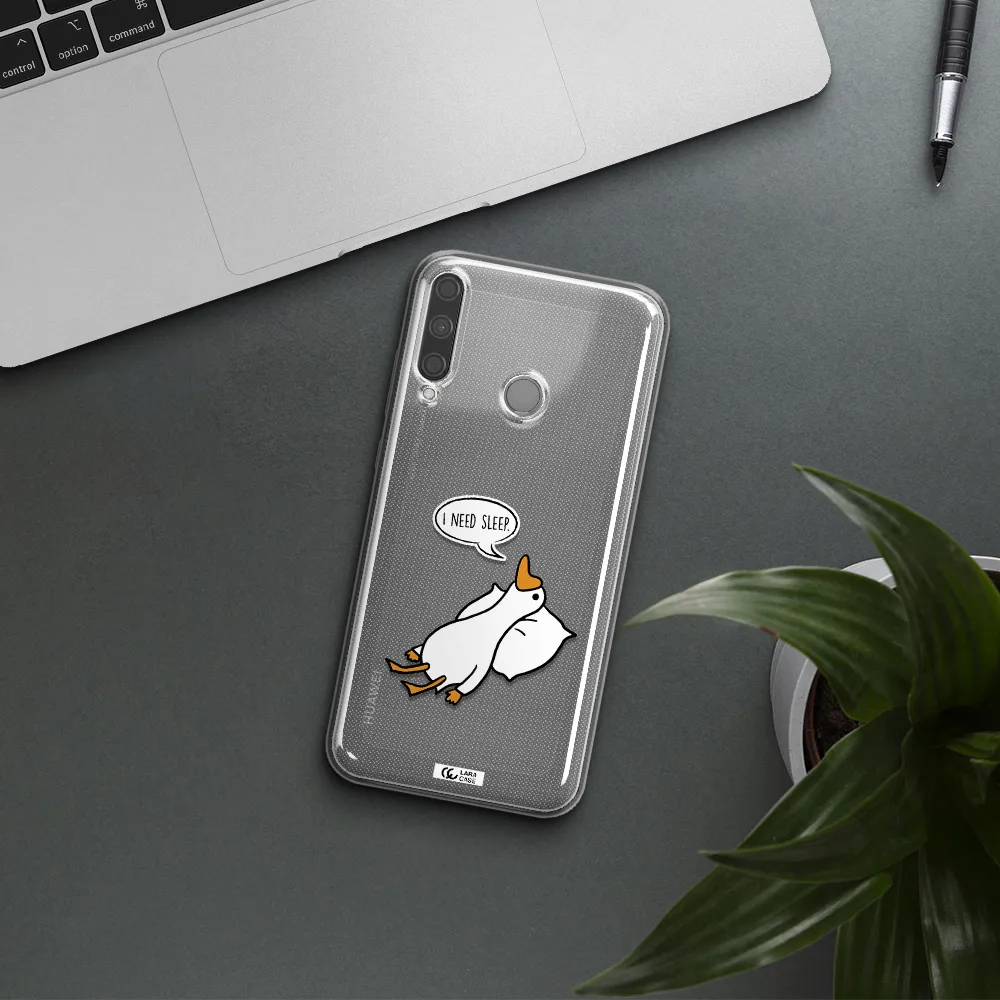 a cartoon of a duck with a pillow Huawei P40 Lite E Clear TPU Case