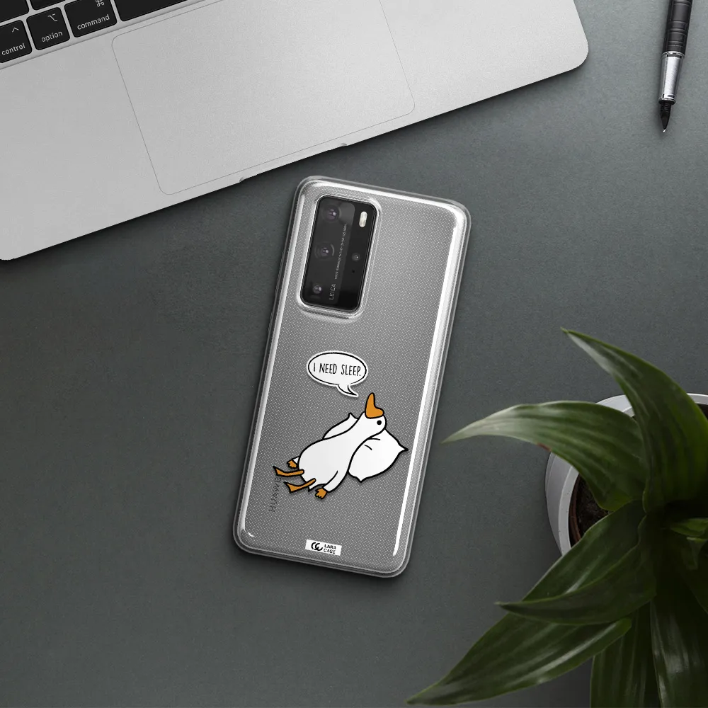 a cartoon of a duck with a pillow Huawei P40 Pro Clear TPU Case