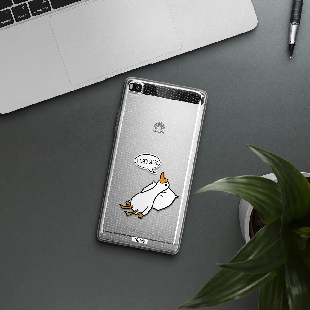 a cartoon of a duck with a pillow Huawei P8 Clear TPU Case