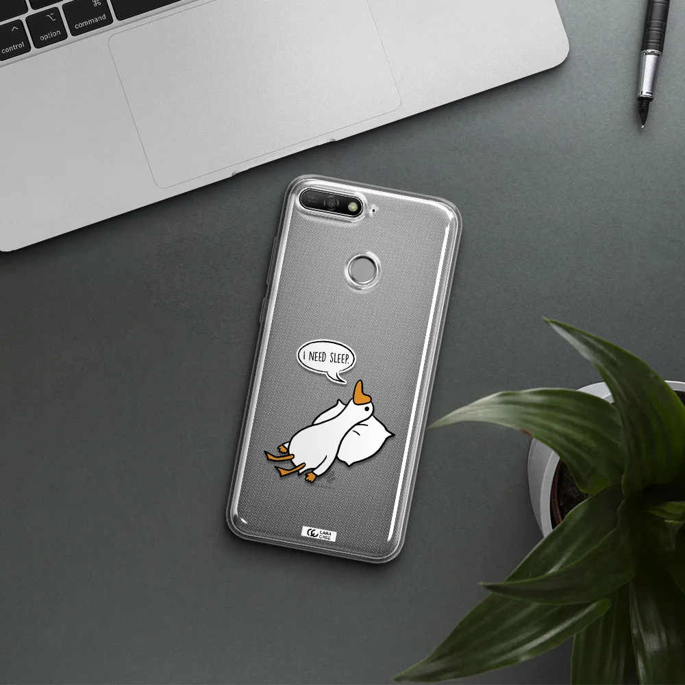 a cartoon of a duck with a pillow Huawei Y6 Prime 2018 Clear TPU Case