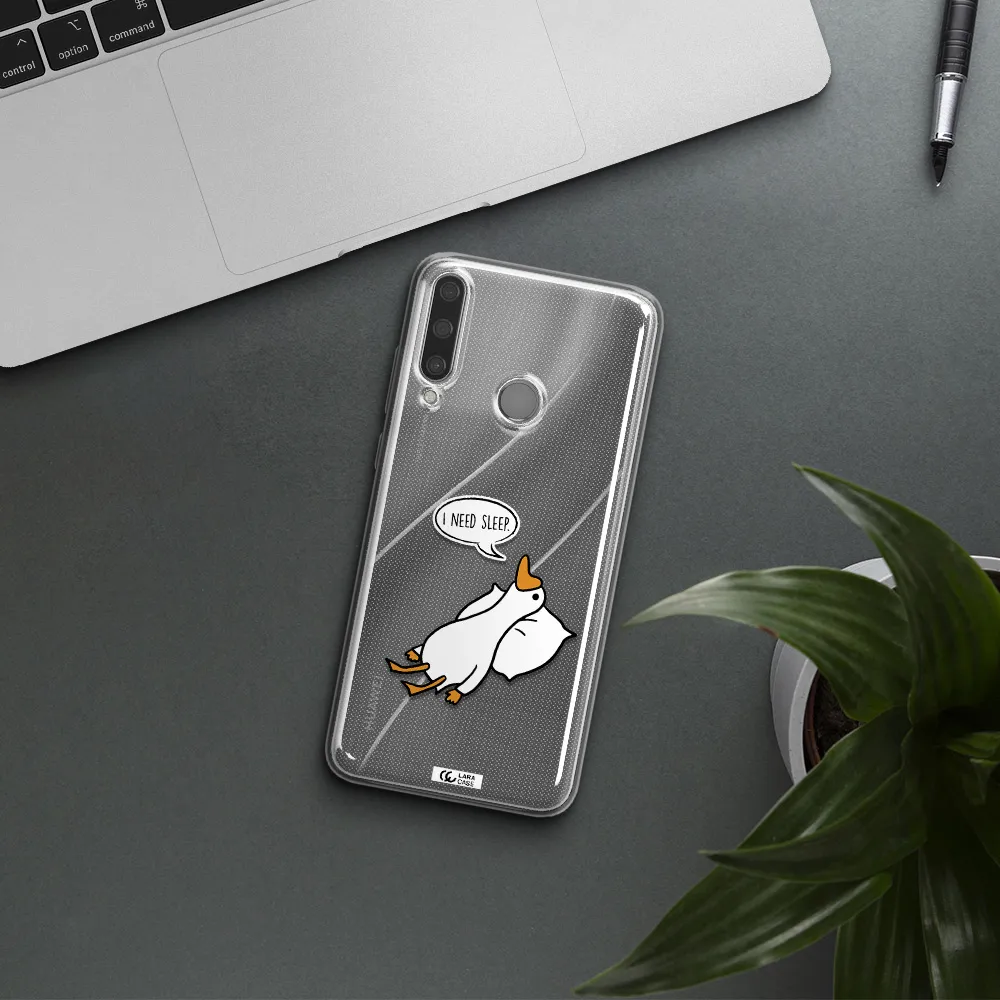 a cartoon of a duck with a pillow Huawei Y6P Clear TPU Case