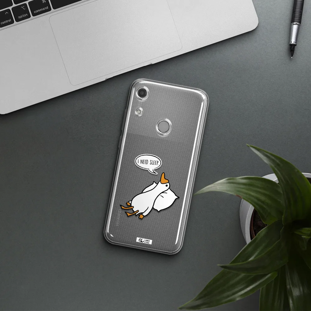 a cartoon of a duck with a pillow Huawei Y6S Clear TPU Case