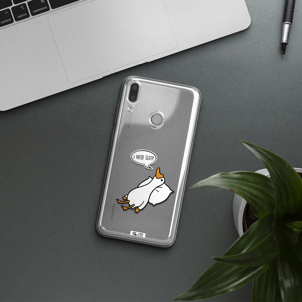 a cartoon of a duck with a pillow Huawei Y9 2019 Clear TPU Case