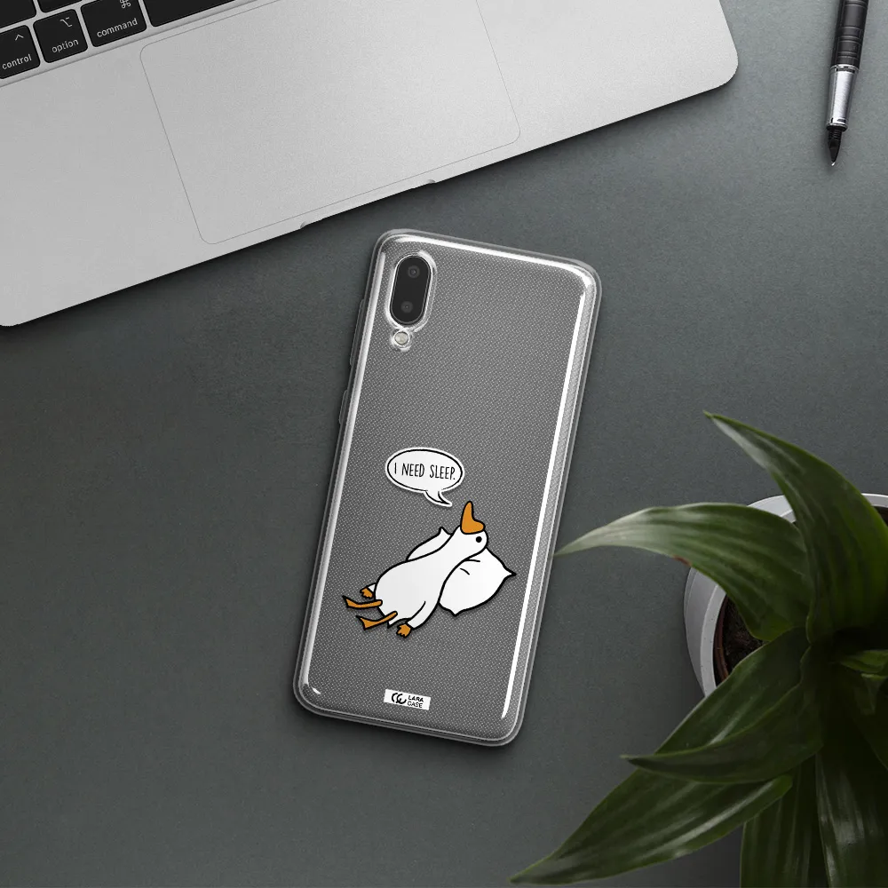 a cartoon of a duck with a pillow Samsung A02 Clear TPU Case
