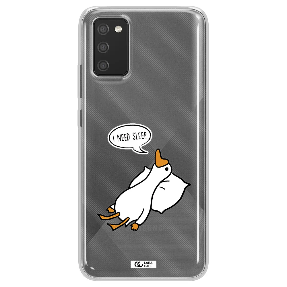 a cartoon of a duck with a pillow Samsung A02S Clear TPU Case