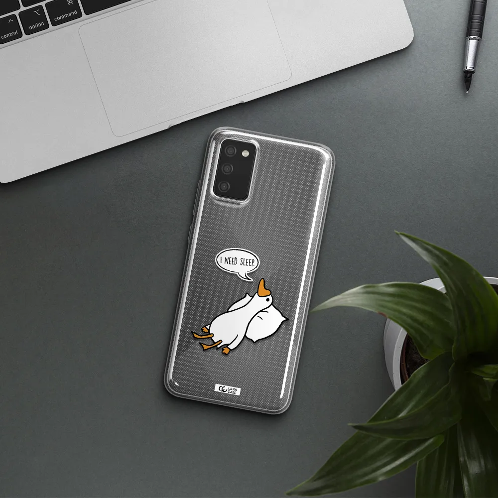 a cartoon of a duck with a pillow Samsung A02S Clear TPU Case