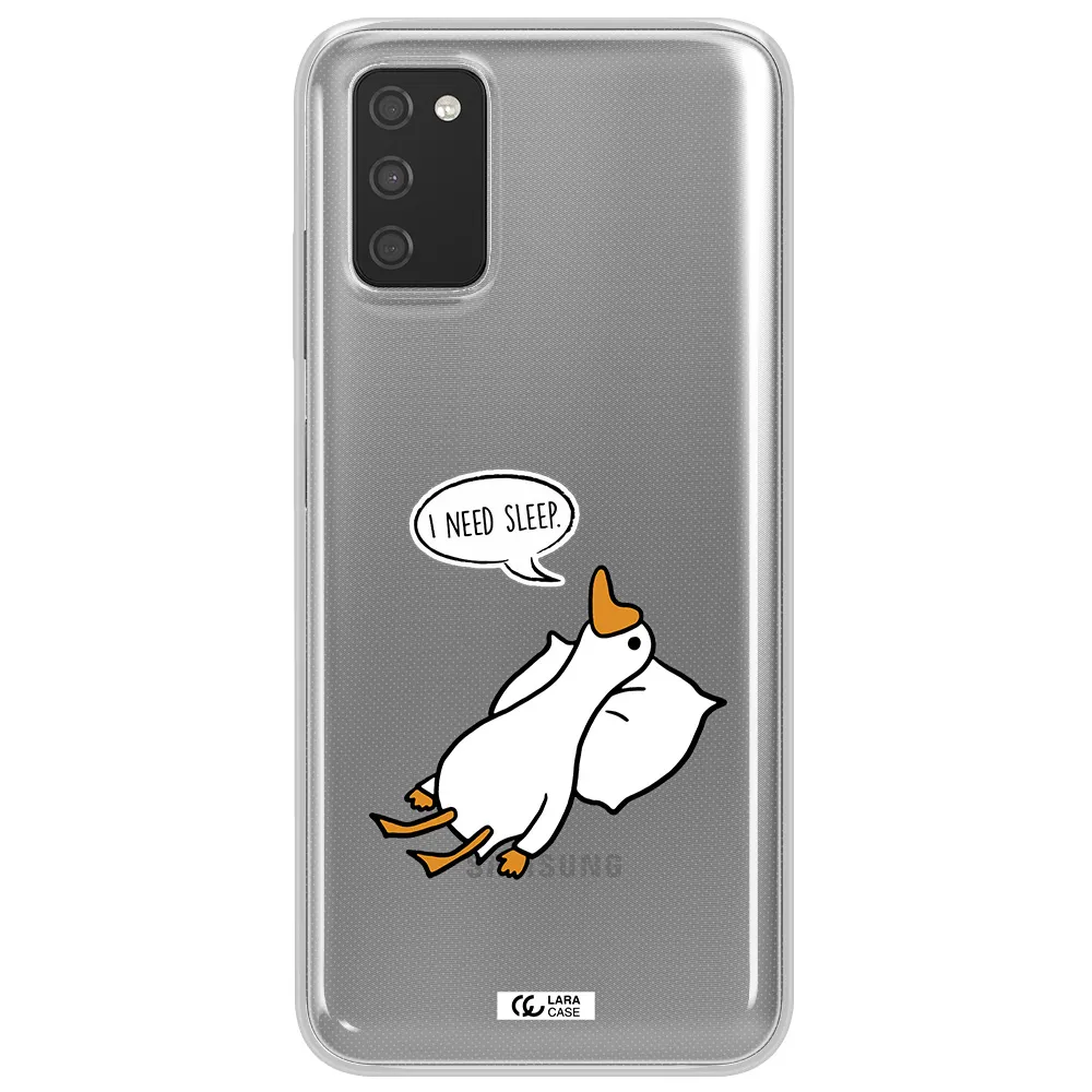 a cartoon of a duck with a pillow Samsung A03S Clear TPU Case