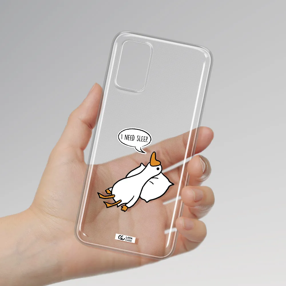 a cartoon of a duck with a pillow Samsung A03S Clear TPU Case