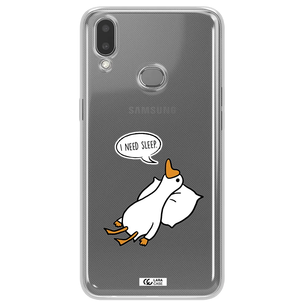 a cartoon of a duck with a pillow Samsung A10S Clear TPU Case