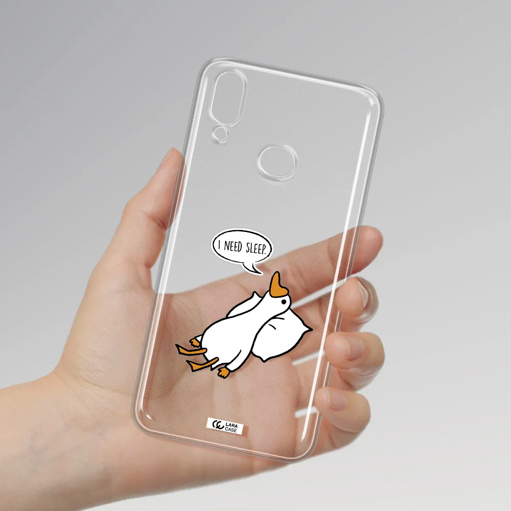 a cartoon of a duck with a pillow Samsung A10S Clear TPU Case