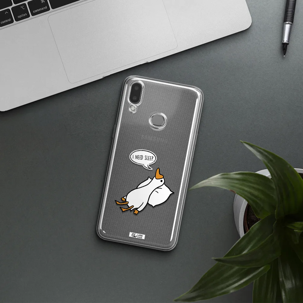 a cartoon of a duck with a pillow Samsung A10S Clear TPU Case