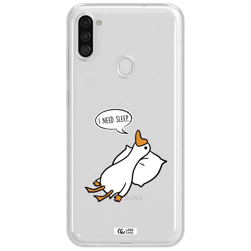 a cartoon of a duck with a pillow Samsung A11 Clear TPU Case