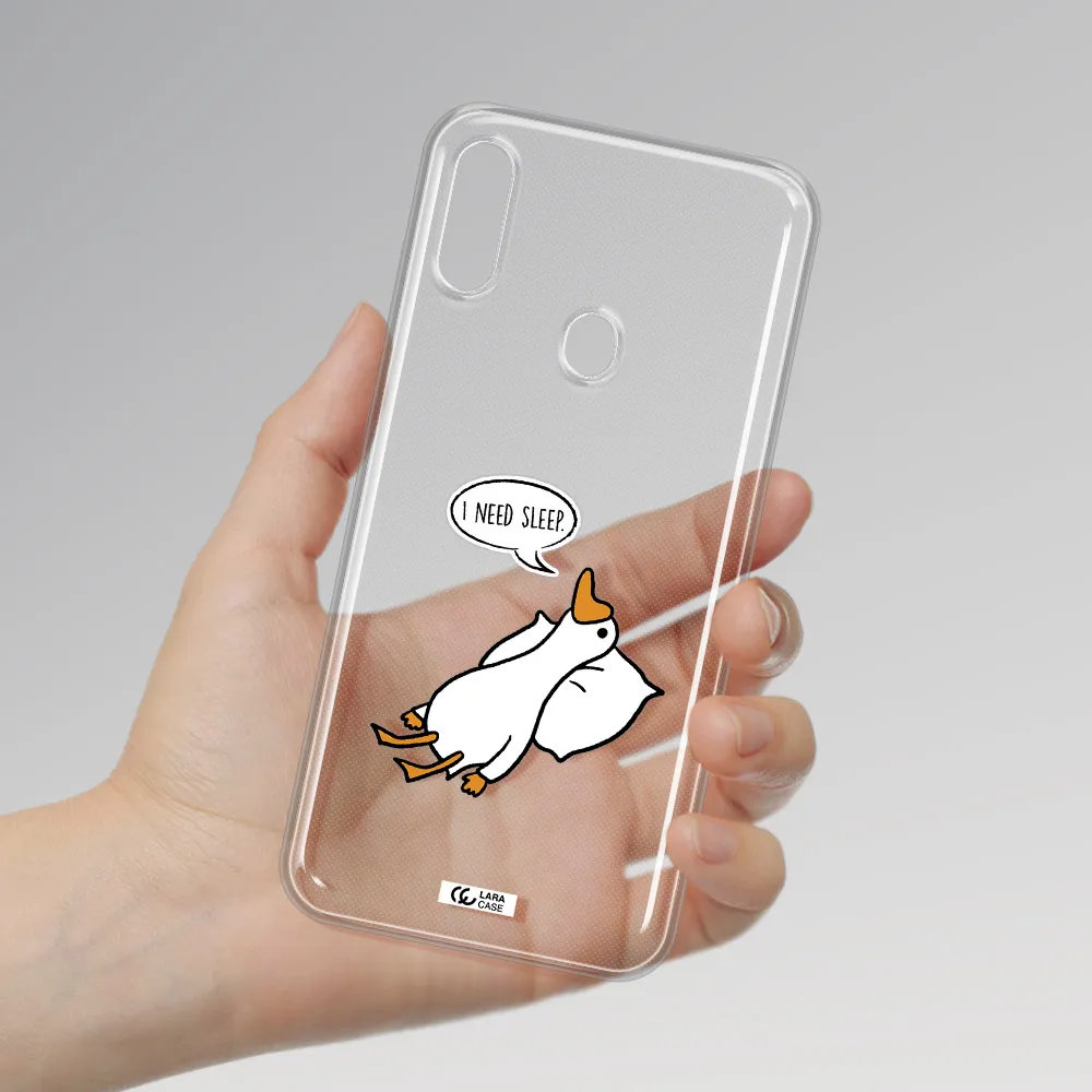a cartoon of a duck with a pillow Samsung A11 Clear TPU Case