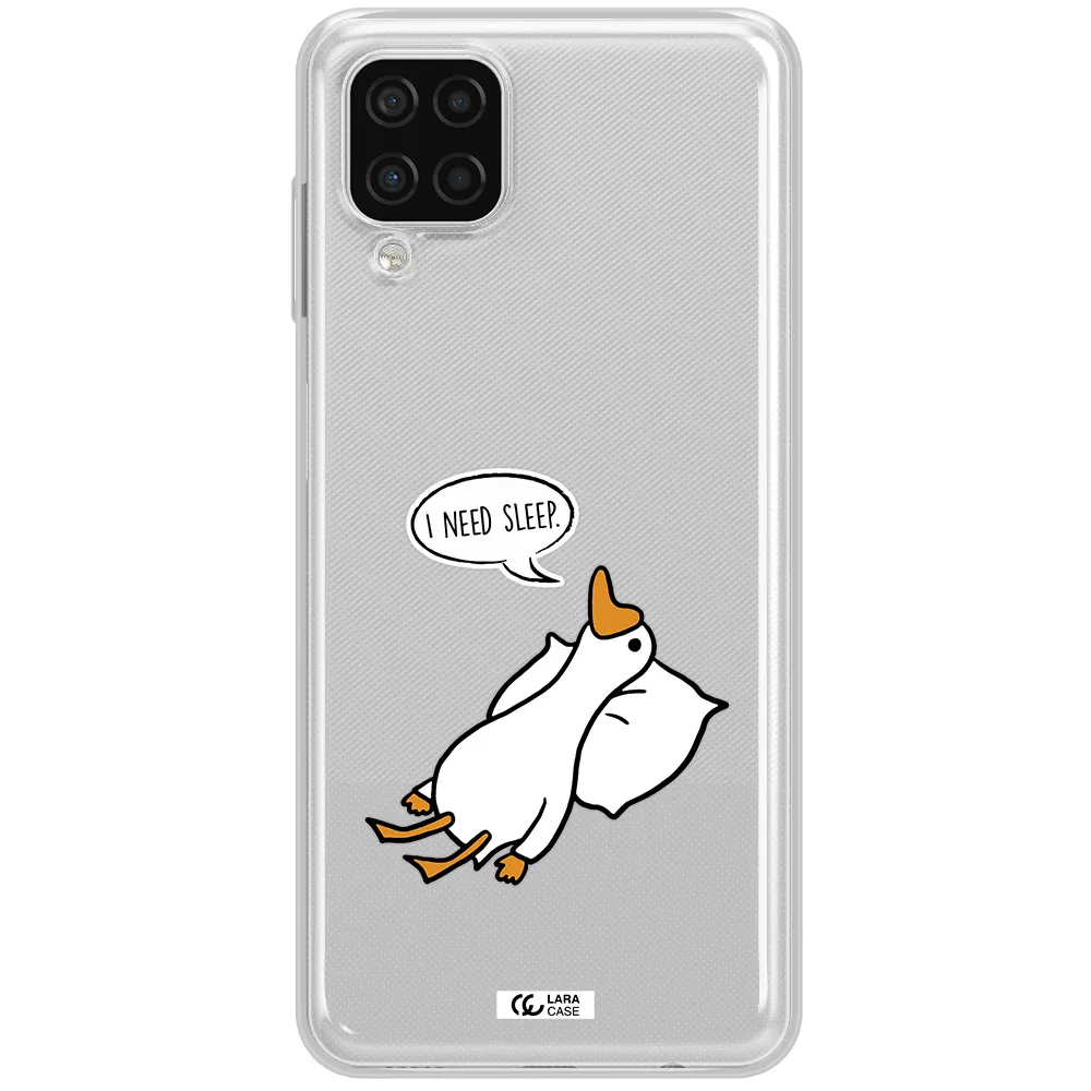 a cartoon of a duck with a pillow Samsung A12 4g Clear TPU Case