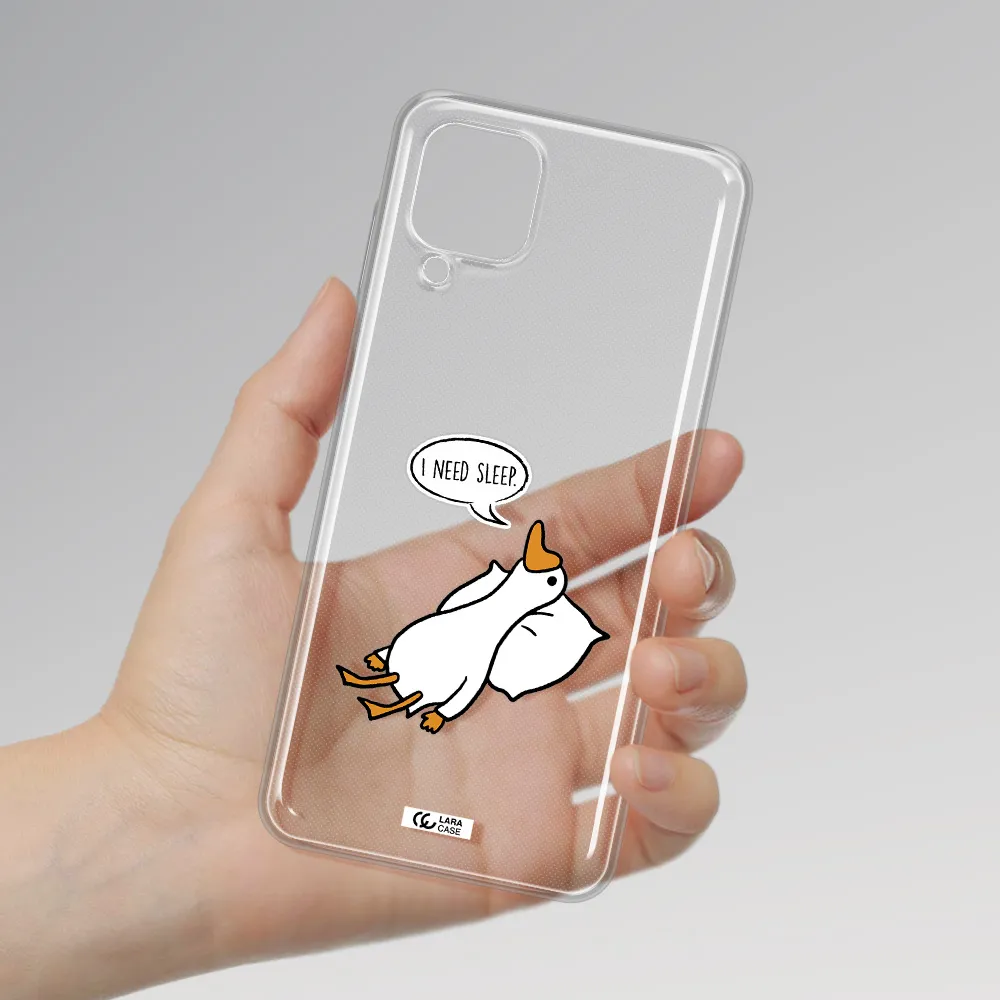 a cartoon of a duck with a pillow Samsung A12 4g Clear TPU Case