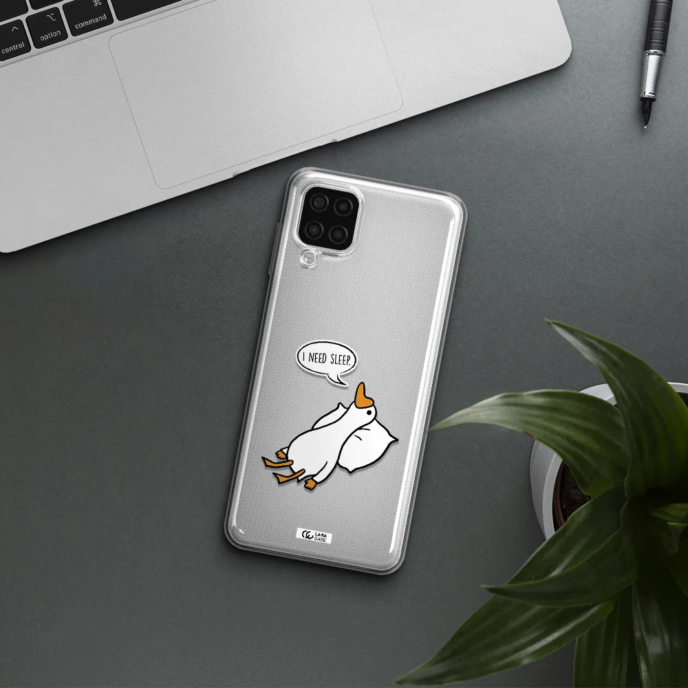 a cartoon of a duck with a pillow Samsung A12 4g Clear TPU Case