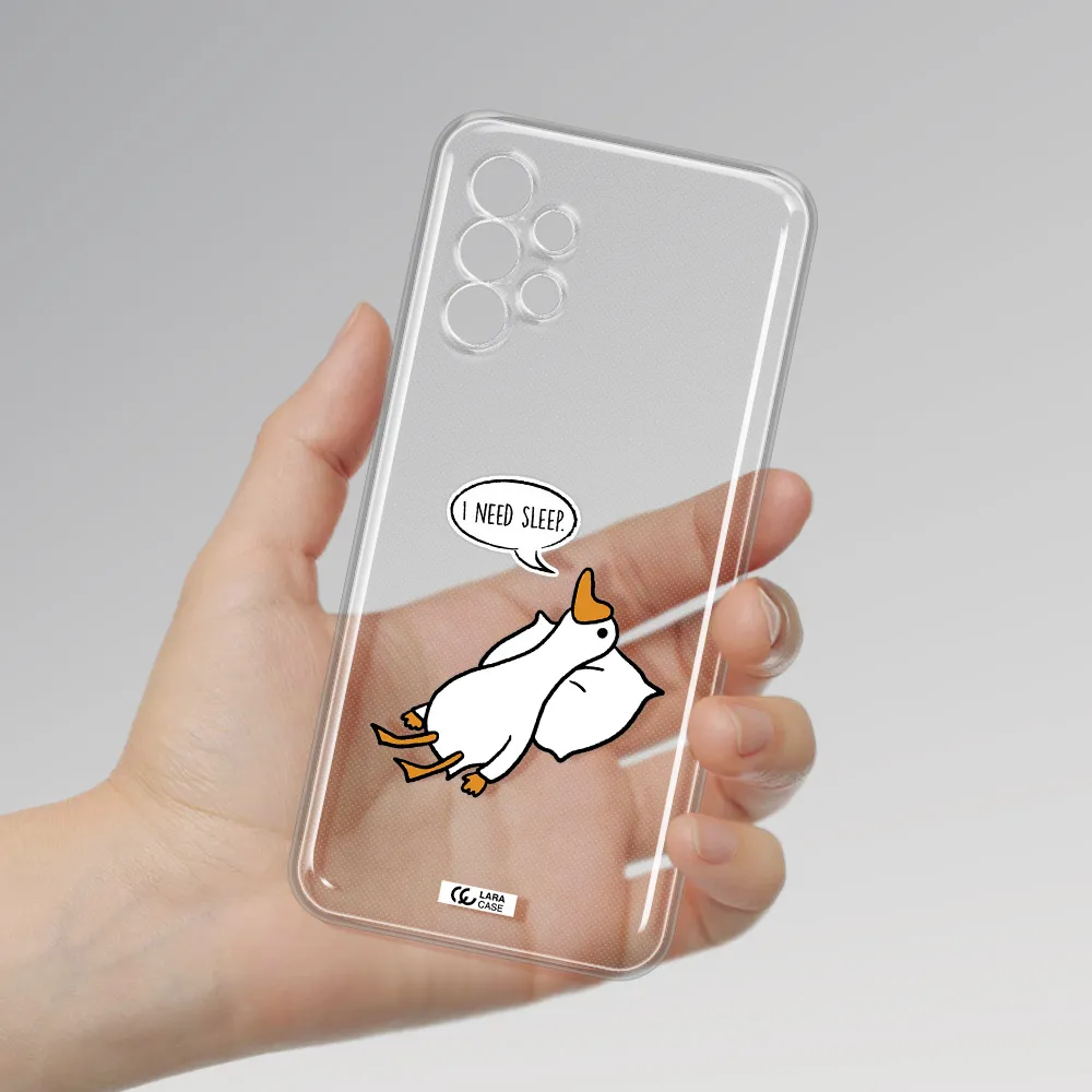a cartoon of a duck with a pillow Samsung A13 4g Clear TPU Case
