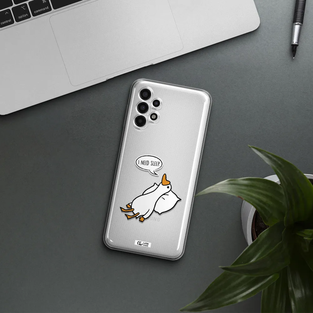 a cartoon of a duck with a pillow Samsung A13 4g Clear TPU Case