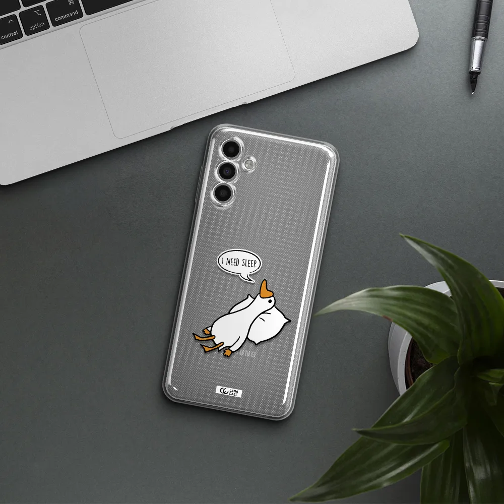 A Cartoon Of A Duck With A Pillow Samsung A13 5G Clear Tpu Case