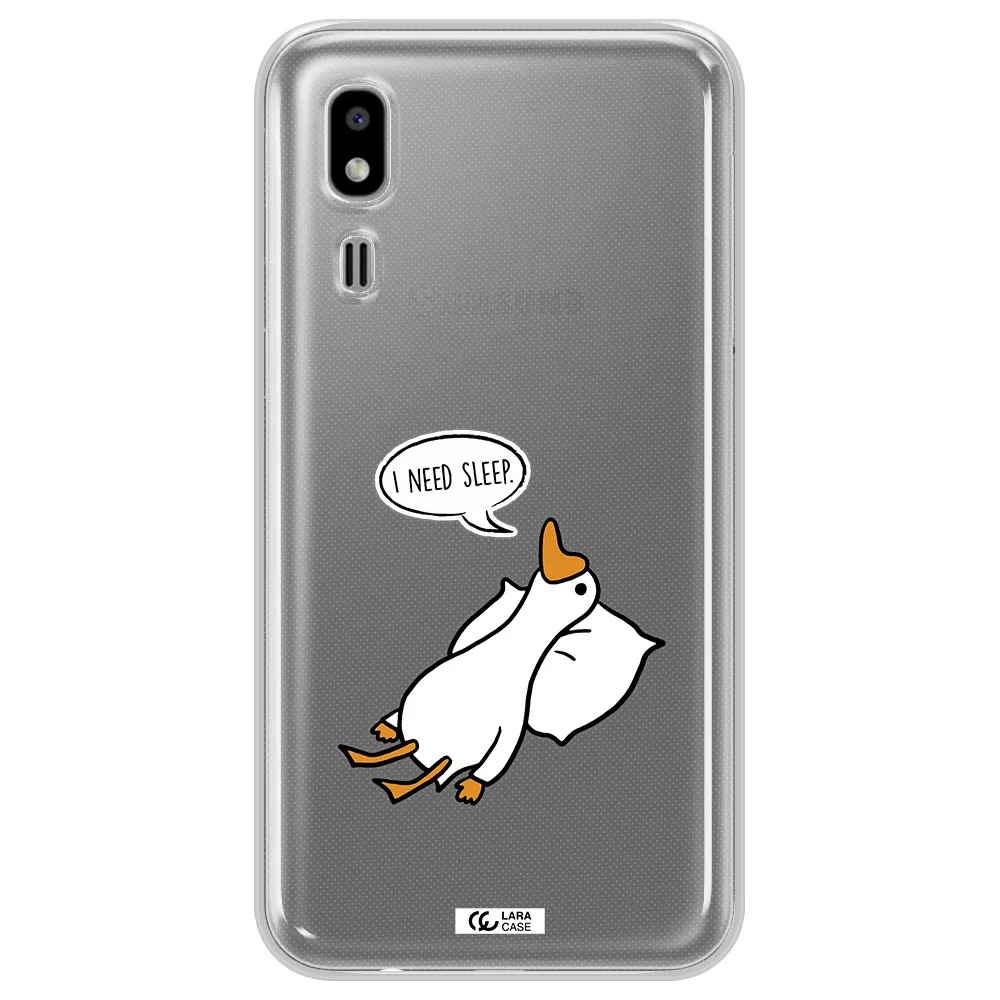 a cartoon of a duck with a pillow Samsung A2 Core Clear TPU Case