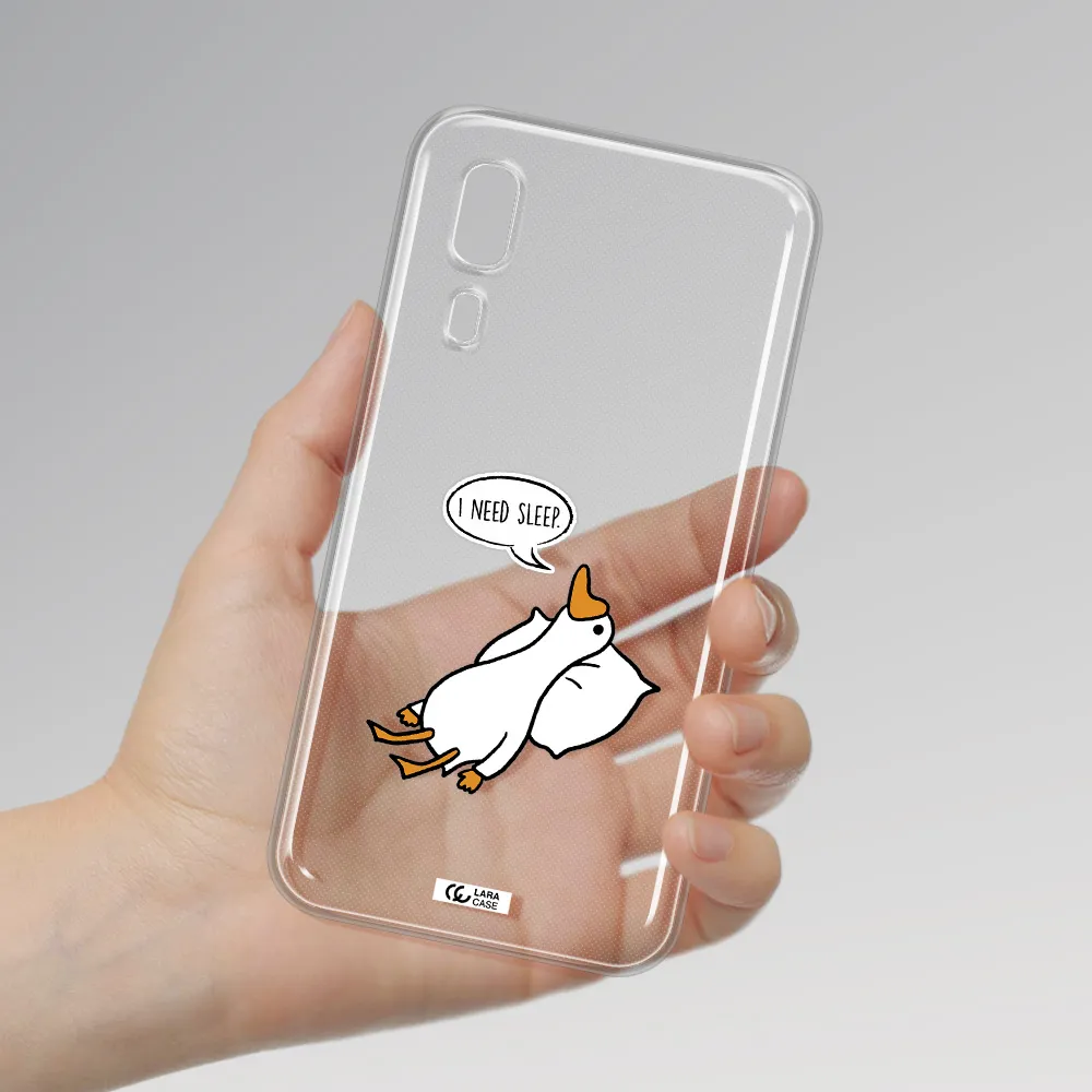 a cartoon of a duck with a pillow Samsung A2 Core Clear TPU Case