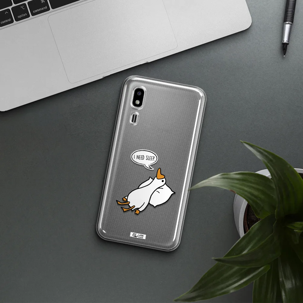 a cartoon of a duck with a pillow Samsung A2 Core Clear TPU Case