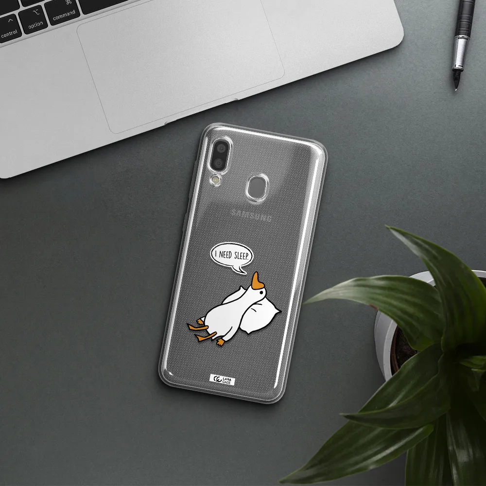 a cartoon of a duck with a pillow Samsung A20 Clear TPU Case