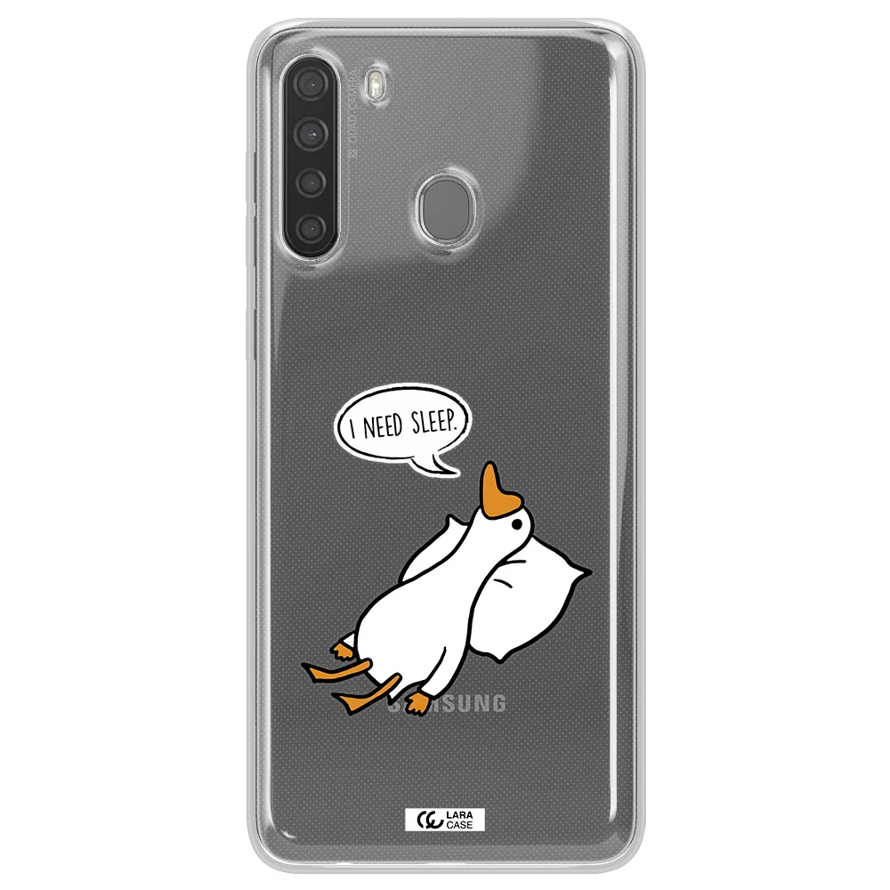 a cartoon of a duck with a pillow Samsung A21 Clear TPU Case