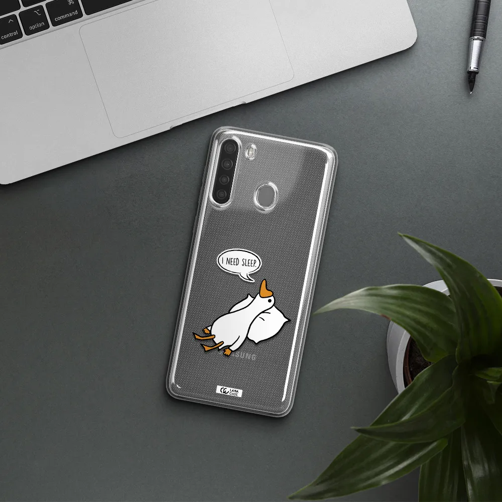a cartoon of a duck with a pillow Samsung A21 Clear TPU Case