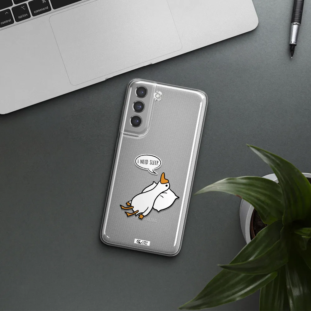 a cartoon of a duck with a pillow Samsung A21 Fe Clear TPU Case