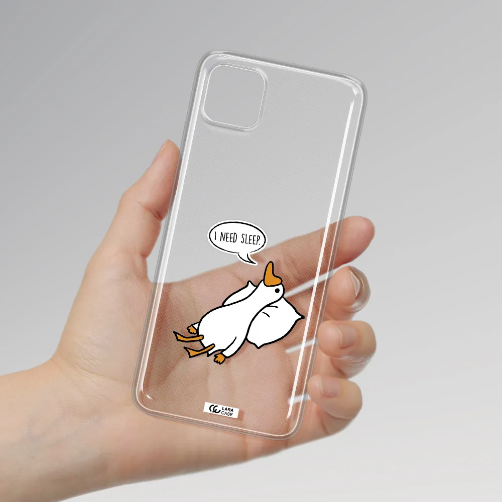 a cartoon of a duck with a pillow Samsung A22 5g Clear TPU Case