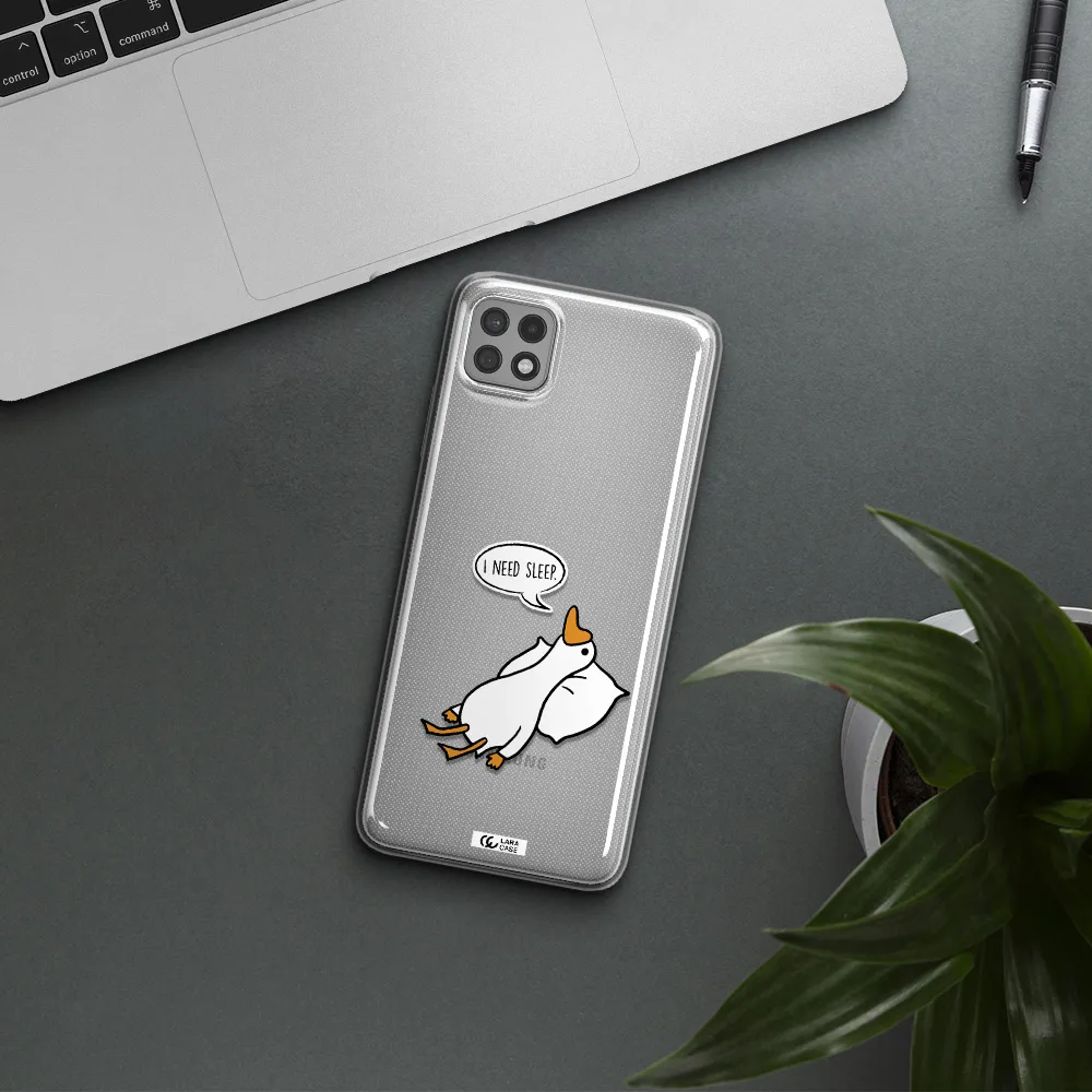 a cartoon of a duck with a pillow Samsung A22 5g Clear TPU Case