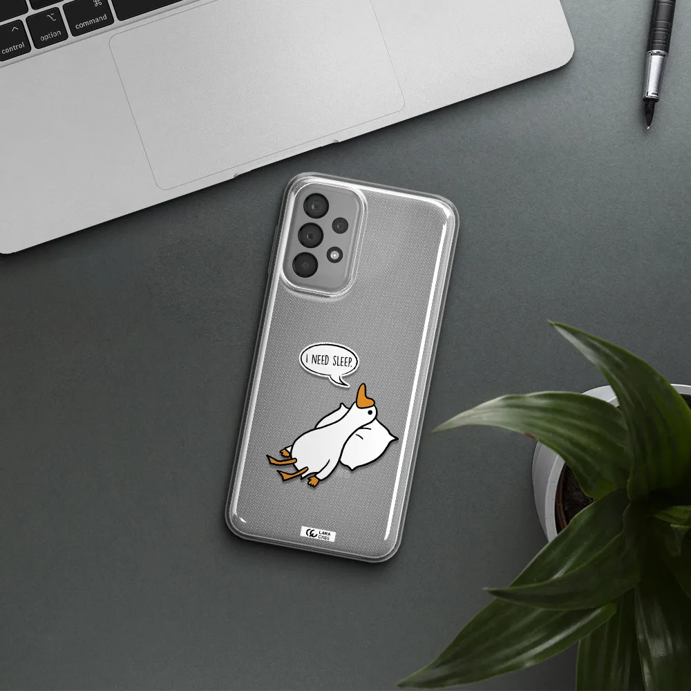 a cartoon of a duck with a pillow Samsung A23 Clear TPU Case
